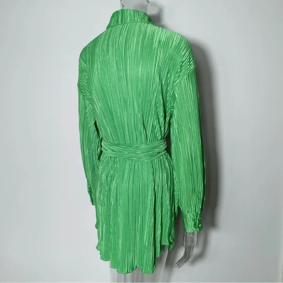 Green Pleated Button Front Dress - Picture 4 of 6